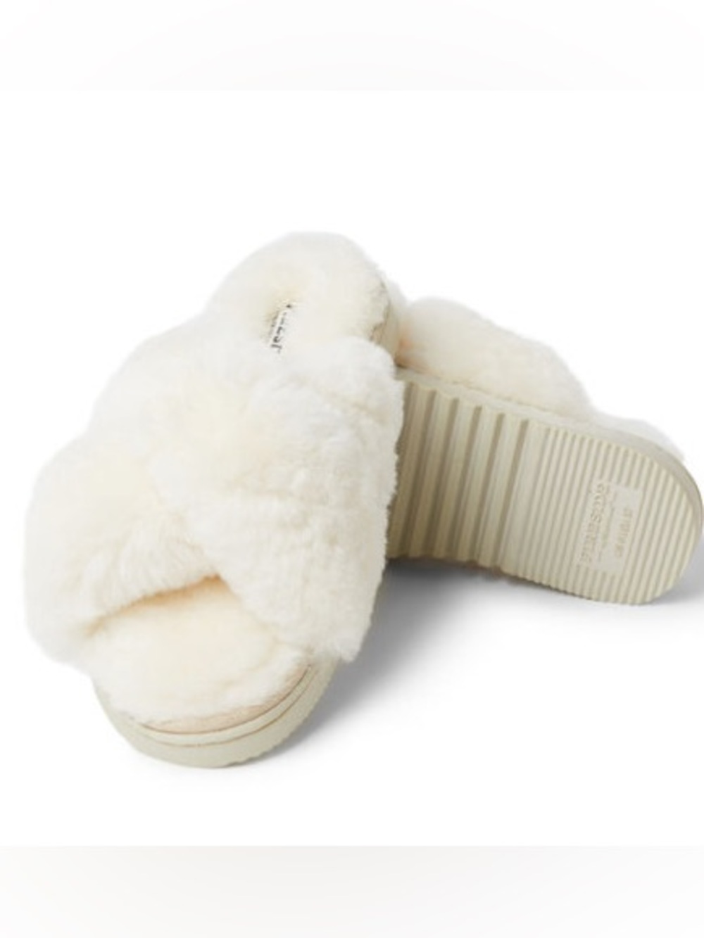 Women's Fireside By Dearfoams New Castle Genuine Shearling Cross Band Slide Sz 8